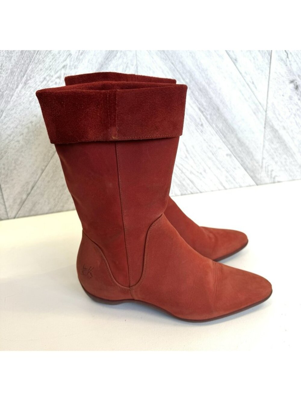 John Fluevog Powerup Aspiration Leather Mid Calf Boots Red Womens Size 6.5